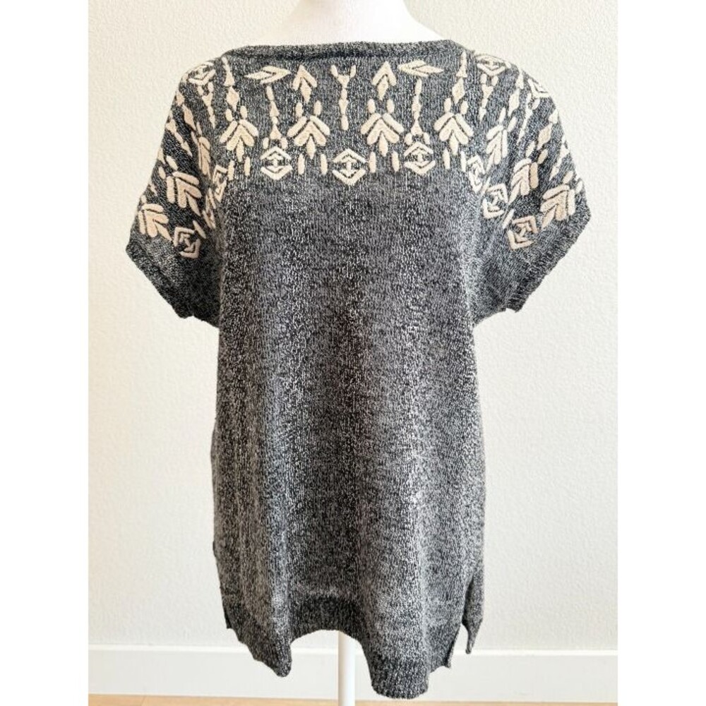 Madewell Gray Contrast Geometric Yoke Short Sleeve Knit Sweater Tee XS